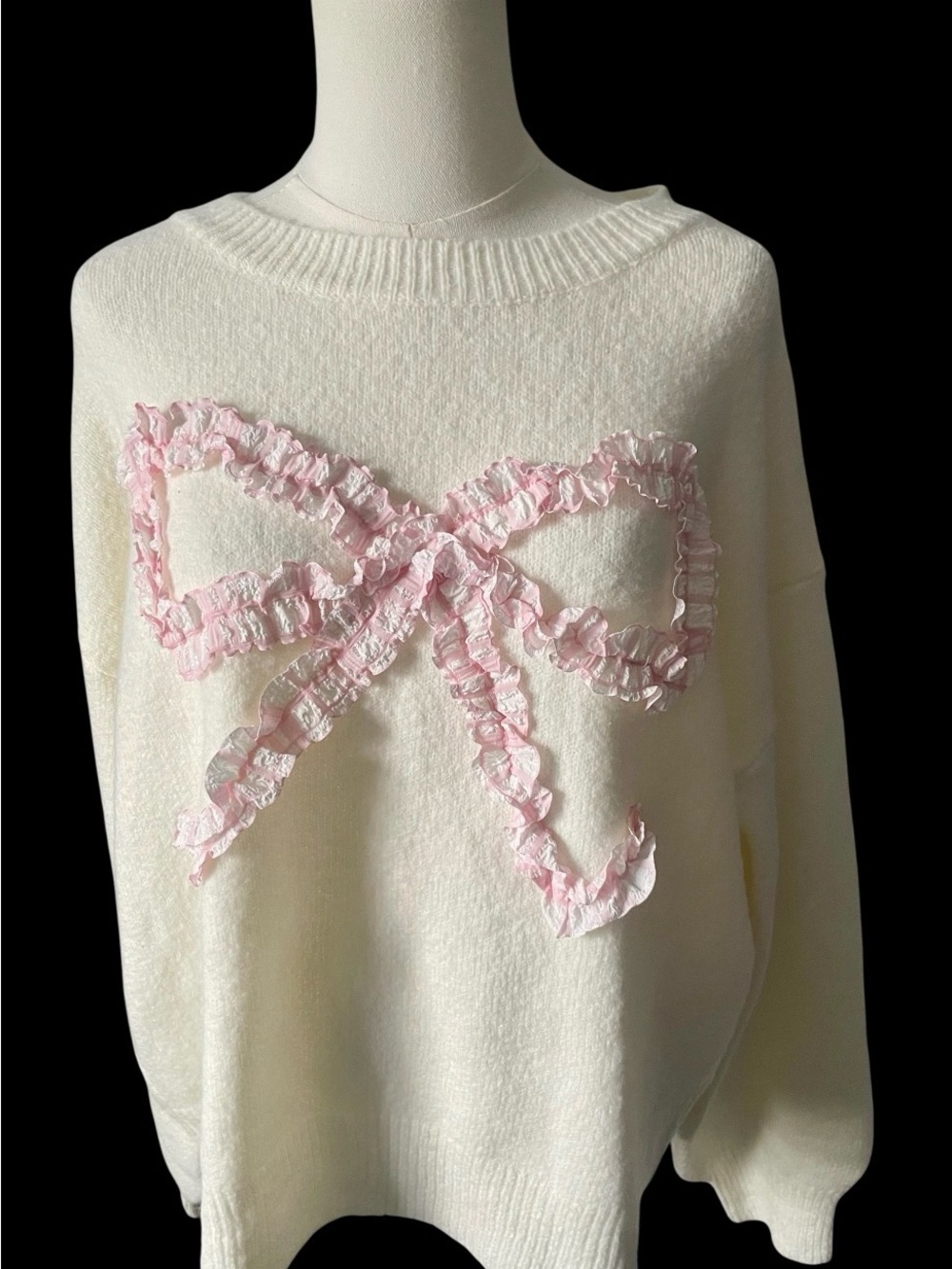 Altar’d State Coquette Bow Sweater NWT XL Cream Pink Soft Knit Pullover - Picture 2 of 16